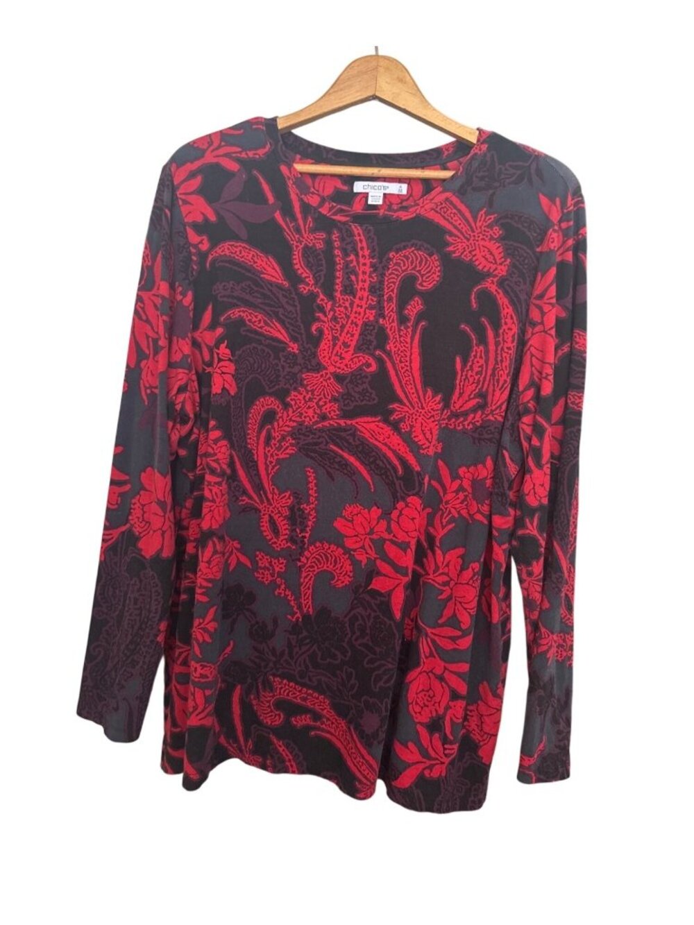 Chico’s Women's  Plus Top Tunic Red/Black Shirt Rayon/Spandex Size 4 Sz XXL NWOT